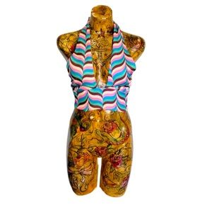 Zara crop halter top pink green white purple